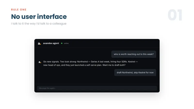 A minimal chat window where the agent reports this week's signals